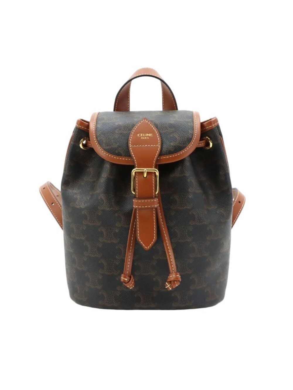 Celine Trio Mini Folco Backpack Leather Tan Brown Gold